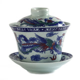 130ml Total 4pcs Chinese Porcelain Dragon & Phoenix Gaiwan Pitcher Chahai Teacups Tea Set