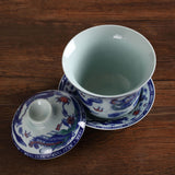 130ml Chinese Jingde Gongfu Tea Porcelain Dragon & Phoenix Gaiwan teacup Cup with lid & Saucer