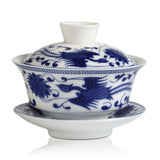 90ml Total 4pcs Chinese Porcelain Blue Phoenix Gaiwan Pitcher Chahai Teacups Tea Set