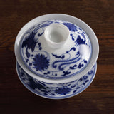90ml Chinese Jingde Gongfu Tea Porcelain Blue Phoenix Gaiwan Teacup Cup with lid & Saucer