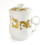 300ml Golden Dragon Ceramic White Porcelain Tea Mug Cup with lid Infuser Filter