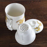 300ml Golden Dragon Ceramic White Porcelain Tea Mug Cup with lid Infuser Filter