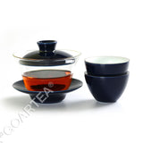 3Pcs 130ml Porcelain Glass Jingde Chinese Gaiwan Teacup Gongfu Teaset - Blue Color