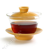 130ml Porcelain Heat-resistant Clear Glass Chinese Gongfu Tea Gaiwan teacup with lid & Saucer - Orange Color
