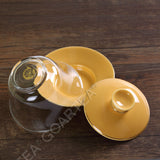 130ml Porcelain Heat-resistant Clear Glass Chinese Gongfu Tea Gaiwan teacup with lid & Saucer - Orange Color