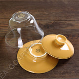 130ml Porcelain Heat-resistant Clear Glass Chinese Gongfu Tea Gaiwan teacup with lid & Saucer - Orange Color