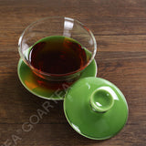 130ml Porcelain Heat-resistant Clear Glass Chinese Gongfu Tea Gaiwan teacup with lid & Saucer - Green Color