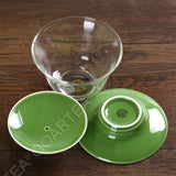 130ml Porcelain Heat-resistant Clear Glass Chinese Gongfu Tea Gaiwan teacup with lid & Saucer - Green Color