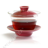3Pcs 130ml Porcelain Glass Jingde Chinese Gaiwan Teacup Gongfu Teaset - Pink Color