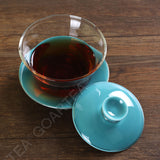 3Pcs 130ml Porcelain Glass Jingde Chinese Gaiwan Teacup Gongfu Teaset - Cyan Color