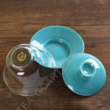 3Pcs 130ml Porcelain Glass Jingde Chinese Gaiwan Teacup Gongfu Teaset - Cyan Color