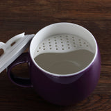 Restorative Purple Ceramic Porcelain Tea Mug Cup with lid Infuser Filter 300ml