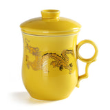 300ml Golden Dragon Ceramic Yellow Porcelain Tea Mug Cup with lid Infuser Filter