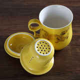 300ml Golden Dragon Ceramic Yellow Porcelain Tea Mug Cup with lid Infuser Filter
