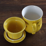 300ml Golden Dragon Ceramic Yellow Porcelain Tea Mug Cup with lid Infuser Filter