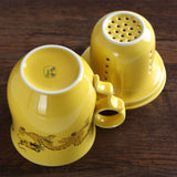 300ml Golden Dragon Ceramic Yellow Porcelain Tea Mug Cup with lid Infuser Filter